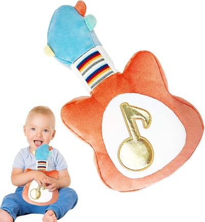 Muzikaal Pluche Speelgoed - Sensorische Pop Liedjes - Baby en Peuter - Zacht Pulsend Licht - 35 cm Gitaar