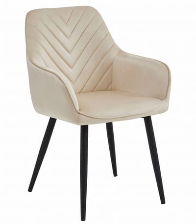 NANA Stoel – Beige Velvet – Metalen Poten Zwart – Comfortabele Eetkamerstoel