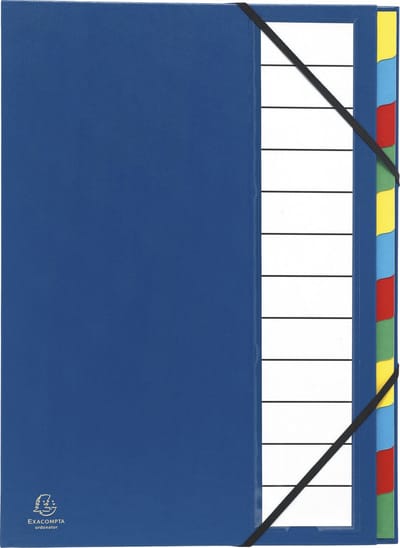 Exacompta 6x Sorteermap Harmonika® Ordonator®Sorteermap met uitrekbare rug en elastosluiting - 12 Indelingen - Blauw - 55342E