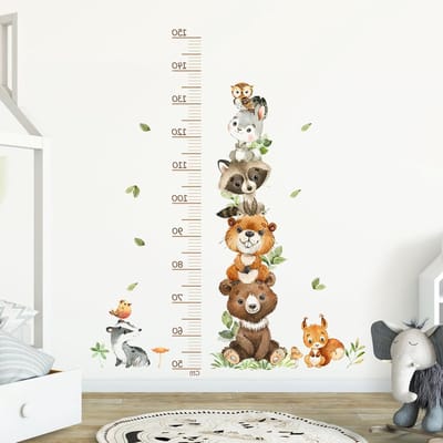 Maatdiagram voor Kinderen aan de Muur 50-150cm, Met Dieren Motieven, Ideaal voor Kinderkamer Decoratie en Groeimetingen