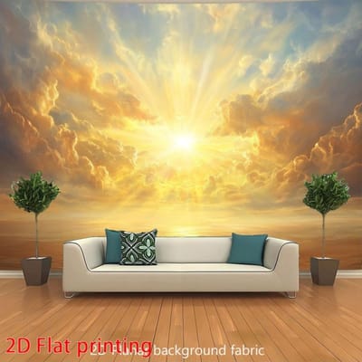 Gouden Zonnestraal Dramatische Wolken Hemel Zonsondergang Wandtapijt Wanddecoratie Voor Woonkamer Slaapkamer Decor Inspirerendnatuur Kunst Printthuis 70x100cm28x39in