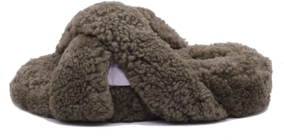 Sheepskin House - Curly Cross Slipper - Schapenvacht - Rubberen buitenzool