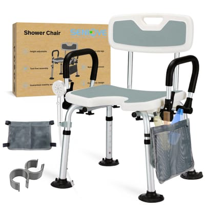 Seniove® Douchestoel Met Afneembare Armleuning - XXL Antislip - In Hoogte Verstelbaar - Incl. Zeepzakje & Kophouder