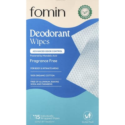 fomin, Deodorantdoekjes, Geurvrij, 15 individueel verpakte doekjes blue
