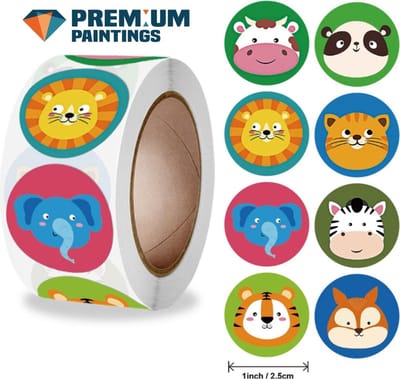 Premium Paintings - Stickers op rol - Cartoon Safaridieren - Stickervellen - Sticker - Beloningsstickers - 500 stuks - Kinderen - Volwassenen - Bullet Journal - Dieren