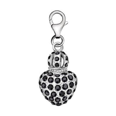 Quiges – Charm – Hanger - 3D Hart met Zirkonia Zwart - Verzilverd - karabijnslot - geschikt - voor - Bedelarmband - QHC207