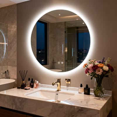 Ronde LED-badkamerspiegel met verlichting – 700 x 700 mm wandgemonteerde spiegel met achtergrondverlichting en anticondenslaag – gehard glas