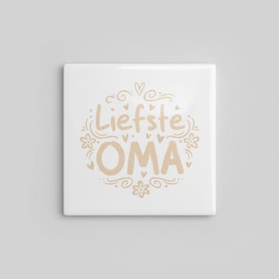 “Liefste Oma” Tekst Tegel – Elegante Bloem Typografie Wanddecoratie – Decoratieve Keramische Tegel 15 × 15 cm