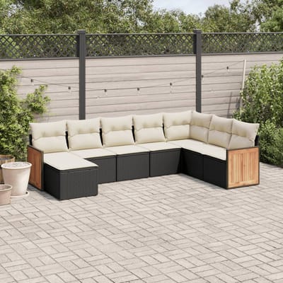vidaXL - 8-delige - Loungeset - met - kussens - poly - rattan - zwart
