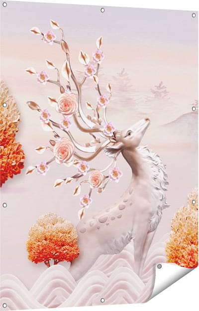 Gards Tuinposter 3D Illustratie Hert - Abstract - 90x120 cm - Tuindoek - Tuindecoratie - Wanddecoratie buiten - Tuinschilderij