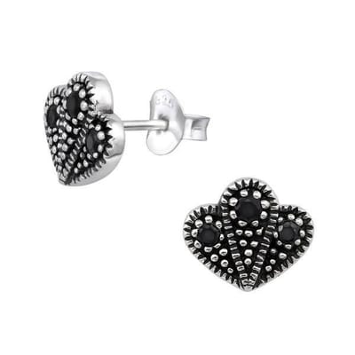 Aramat Jewels | Oorbellen | Zilveren Geoxideerde Oorbellen vrouw | Waaier-Zwart-10x7mm | |8mm | Zilver | Kinderen, Volwassenen | Verkleurd niet