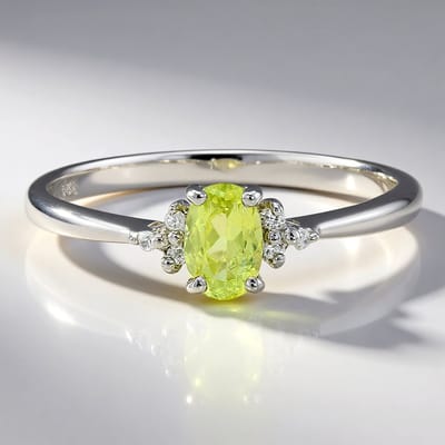 Cavill - Zilveren ring - 925 Sterling Zilver - Koperen Toermalijn 0,28 ct ovaal - Zirkonia's 0,043 ct - Elegante Mozambikaanse Edelsteenring