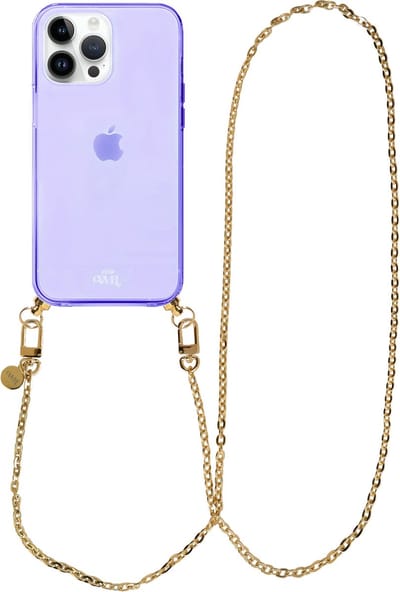 xoxo Wildhearts silicone case met koord - Paars telefoonhoesje met koord - telefoonketting - Dreamy - long - Cord Case - geschikt voor Apple iPhone 12 Pro - Lange gouden ketting