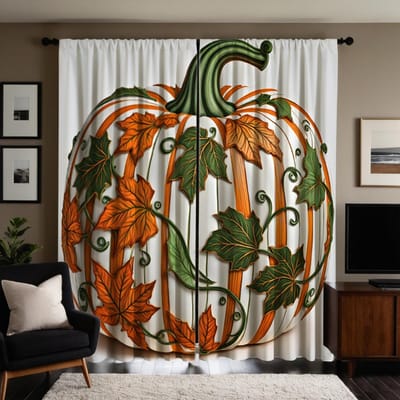 2 pièces citrouille chinoise HD décorative stéréo rideau blanc attache rideau imprimé numérique décoration maison style décoration salon r W52H63inchW132H160cm white