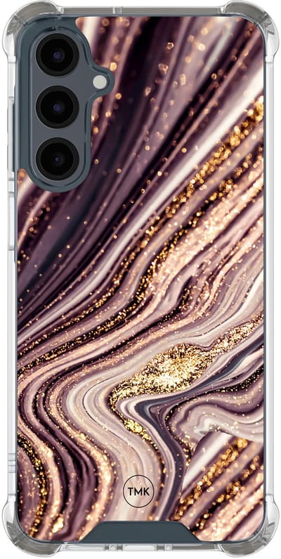 Shockproof hoesje geschikt voor Samsung Galaxy A17 - Golden pink marble - Schokbestendig - Verhoogde randen - TPU case - Extra Sterke Back Cover - Marmer - Transparant, Roze, Goud