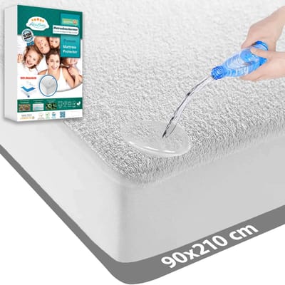Waterdichte Matrasbeschermer 90x210 - LitaLente - katoenen Matrasbeschermers - Matrasbeschermer 90x210 - Hoeslakenbadstof Matrasbeschermhoezen - Antibacteriëel - Rondom Elastiek - Wit - Waterdichte Matras Beschermer Incontinentie Matrasbeschermer