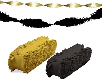 Folat versiering slingers - combi set - zwart en goud - 24 meter - crepe papier - feest slingers
