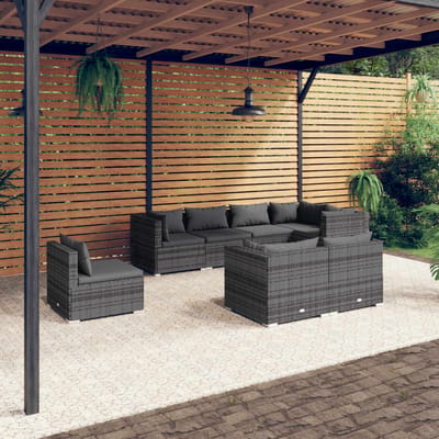 vidaXL - 8-delige - Loungeset - met - kussens - poly - rattan - grijs