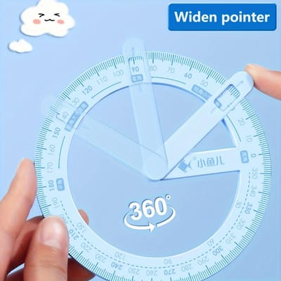 360-Graden Verstelbare Hoekmeetliniaal - Multifunctionele Wiskunde Demonstrator met Gradboog, Rechte & Stompe Hoeken, Helder PP Materiaal blauw
