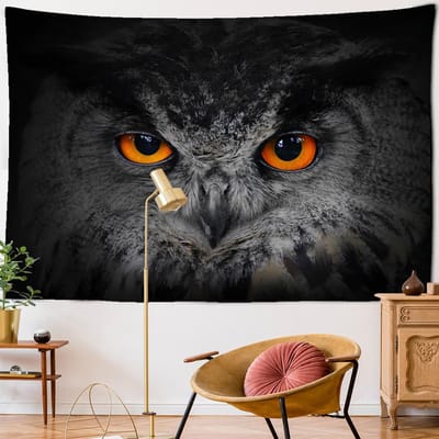 3D Uil Totem Wandtapijt Muurhanger Horror Woest Hekserij Psychedelisch Boheems Slaapkamerdecoratie Woondecoratie 95x70CM