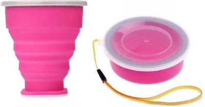 New Age Devi - Opvouwbare drinkbeker - Kampeer beker - 2 stuks - Roze - Met deksel - Opvouwbaar - 200ML - Siliconen - Handige drinkbeker