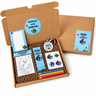 Zwemdiploma Cadeau Kind - Brievenbuscadeau Zwemdiploma A B C - Zwemkampioen Cadeaupakket