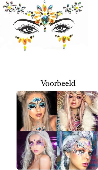 Akyol - Gouden Gezichtsjuwelen – gezichtsteentjes - gezichtglitters– diamantjes – carnaval- diamantjes- diamantjes voor gezicht - bohemian feest - bohemian – festival – gezichtsdecoratie – feest – decoratie - sticker - stickervel -glitt