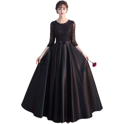 ZHENGTU Dames Zwarte Avondjurk met Lange Rok, Perfect voor Kooroutfits, Herfstfeestjurk, Bruidsjurk en Gastvrouw (Zwart, Maat XL) black