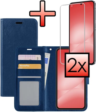 Hoesje - Met 2x Screenprotector - Geschikt voor Samsung Galaxy A56 - Luxe Pasjeshouder - Bookcase Portemonee - Flip Case - Kunstleer Book Case - Flipcase Hoes - Book Cover - Walletcase - Portemonneehoes - Donkerblauw