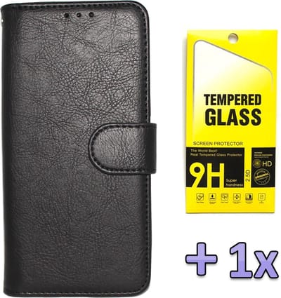 HB Hoesje Geschikt voor Samsung Galaxy A41 - Zwart - Luxe Kunstlederen Portemonnee Book Case + Tempered Glazen Screenprotector