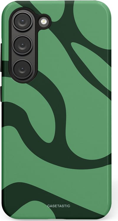 Casetastic hoesje geschikt voor Samsung Galaxy S23 - Dubbellaagse bescherming - Khakigroene Bos Blobs - Fashion Case - Saliegroen Donkergrijs