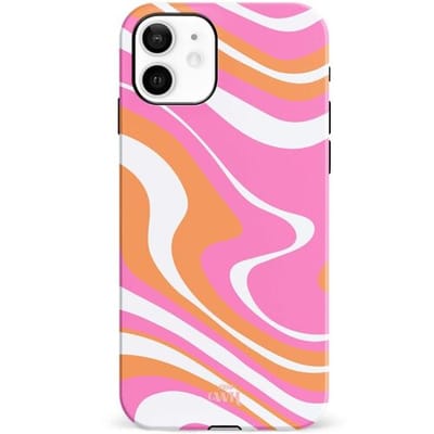 xoxo Wildhearts Chasing Sunsets - Double Layer - Hoesje geschikt voor iPhone 11 case - Siliconen hoesje met golvenprint - Golven - Hardcover - Beschermhoes - Optimale bescherming - Beige - Oranje - Roze