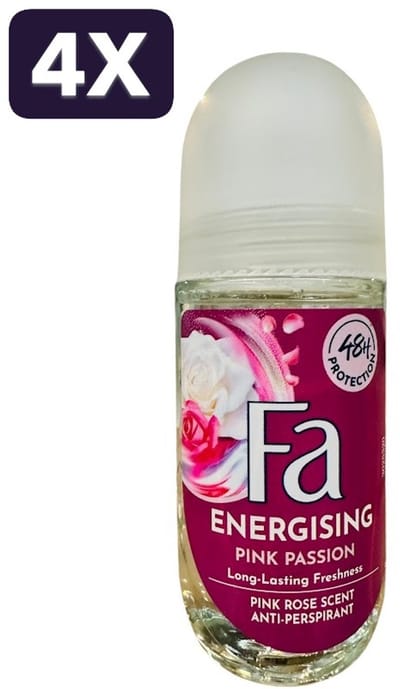 4 x Fa - Deodorant - Roller - Pink Passion - Pink Rose Scent - 50ml
