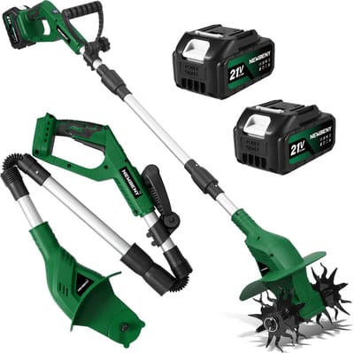 NewBeny Elektrisch Grondfrees - 900 tpm - Borstelloze Tuinfrees - met 2x 4.0Ah Accu's - 15 cm werkdiepte - 20 cm werkbreedte - Accu Motorhak - Extra handgreep