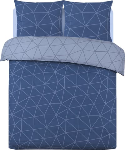 VISION Hugo - Tweezijdig omkeerbaar Dekbedovertrekset - 100% katoen: zacht en soepel - Tweepersoons - Dekbedovertrek 200 x 200 cm met 2 bijhorende slopen - Blauw - Oekotex gecertificeerd