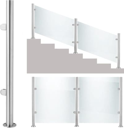 Glazen Balustrade - Glazen Paal - Veilig Terras - Roestvrij Staal - 75 cm - Zilver