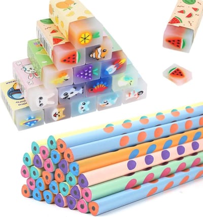 Gadgets voor Verjaardag van Kinderen - 30 Potloden met Gummen als Eindfeest Cadeau