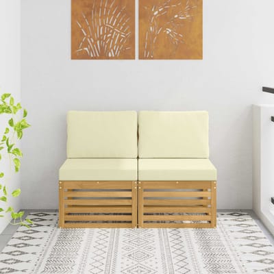 vidaXL - 2 - Stuk - Buiten - Midden - Sofa - Massief - Acacia - Hout - Wit