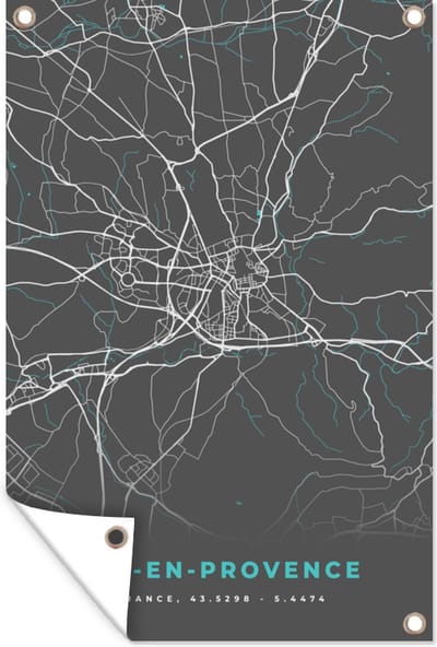 Muurdecoratie Frankrijk - Aix-en-Provence - Kaart - Stadskaart - Plattegrond - 120x180 cm - Tuinposter - Tuindoek