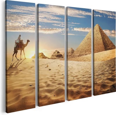 Artaza Canvas Schilderij Vierluik Egyptische Piramides met een Kameel - 80x60 - Foto Op Canvas - Canvas Print