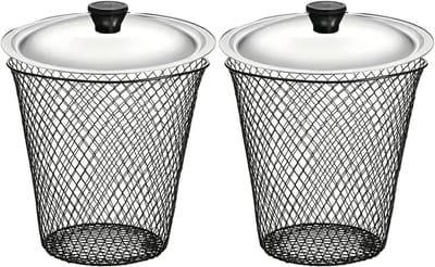 Compostemmer - Compostbak Stapelbaar - Keukenafval Verwerken - Ademend Deksel - 25 x 25 x 36 cm - Zilver