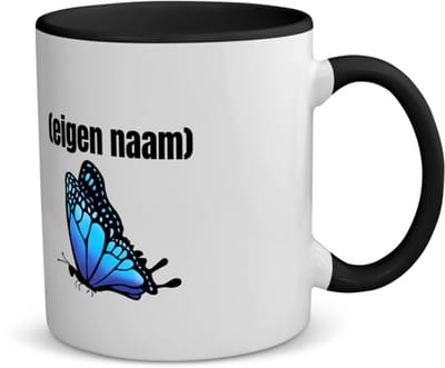 Akyol - blauwe vlinder met eigen naam koffiemok - theemok - zwart - Vlinder - dieren liefhebber - iemand die houdt van vlinders - verjaardag - cadeau - kado - geschenk - 350 ML inhoud