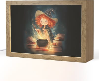 Nachtlampje 30x20 cm - Kinder lampje - Tovenares - Meisje - Boeken - Toveren - Tafellamp kinderkamer - Slaapkamer lamp - Bedlamp kinderen - Kinderlampje stopcontact - Wandlamp babykamer - Nachtlampjes