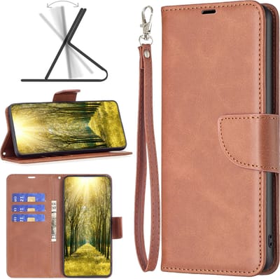 MobyDefend Hoesje - Geschikt voor iPhone 16 - Wallet Book Case Met Koord - Bruin