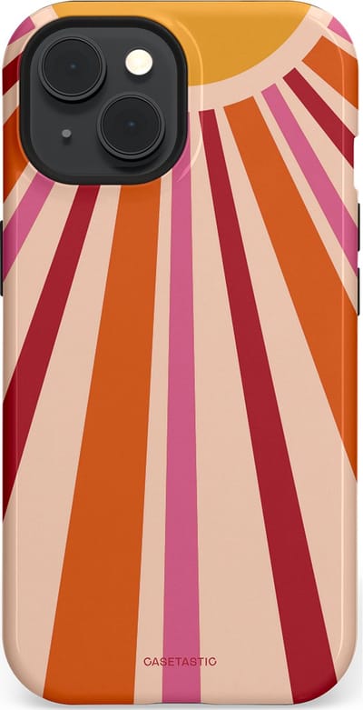 Casetastic Hoesje Geschikt voor Apple iPhone 15 Magsafe - Stijlvolle Beschermende Duo-layer Case - Retro straal
