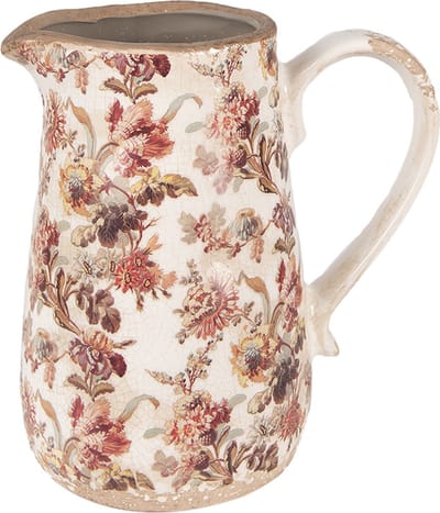 Clayre & Eef Decoratie Kan 16x12x18 cm Beige Roze Keramiek Bloemen
