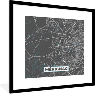 Fotolijst incl. Poster - Mérignac - Frankrijk - Kaart - Plattegrond - Stadskaart - 40x40 cm - Posterlijst