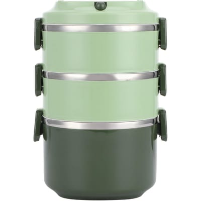 Boîte à déjeuner isotherme Boîte à bento en acier inoxydable Récipient alimentaire portable Ustensiles de cuisine Trois couches/ beige