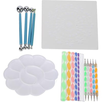 Ensemble de 20 Outils de Pointillage Mandala DIY Art Peinture sur Roche Pochoir Plateau Accessoires white