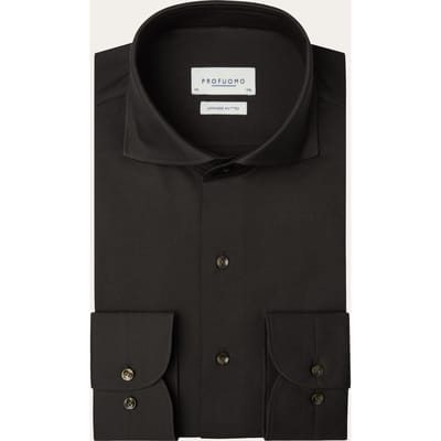 Profuomo Profuomo Overhemd Japanse Knitted Dark Brown  42